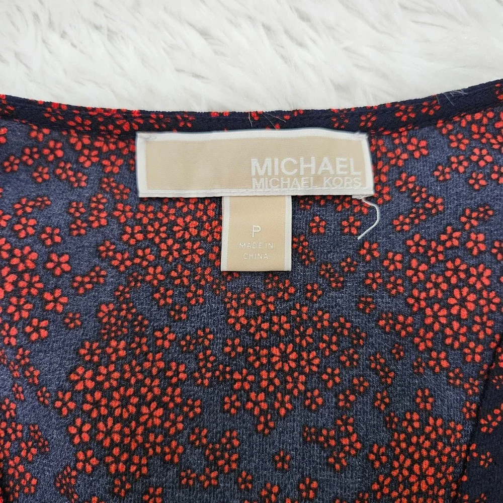 Michael Kors Navy Blue & Red Floral V-neck Long‎ Sleeve Layered Dress. Size P/2